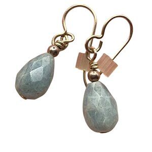 Sterling Silver Blue Chalcedony Drop Earrings Faceted Teardrop Tested 1.25"